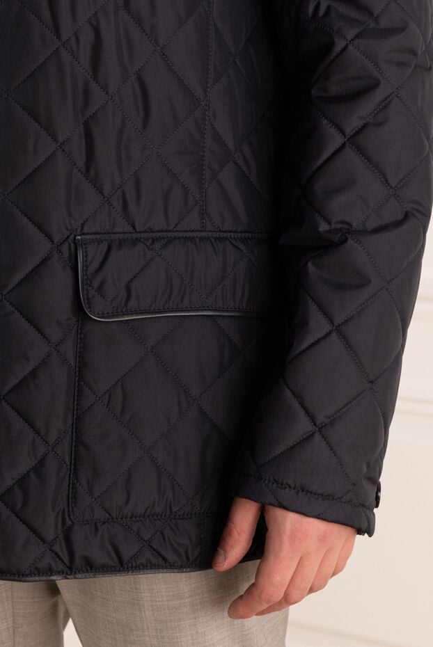 Hettabretz men's dark blue quilted silk and wool jacket with stand-up collar 146931 - photo 2