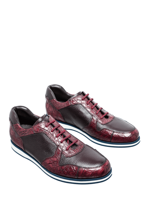 Cesare di Napoli burgundy sneakers combined from calfskin and crocodile leather 146995 - photo 3