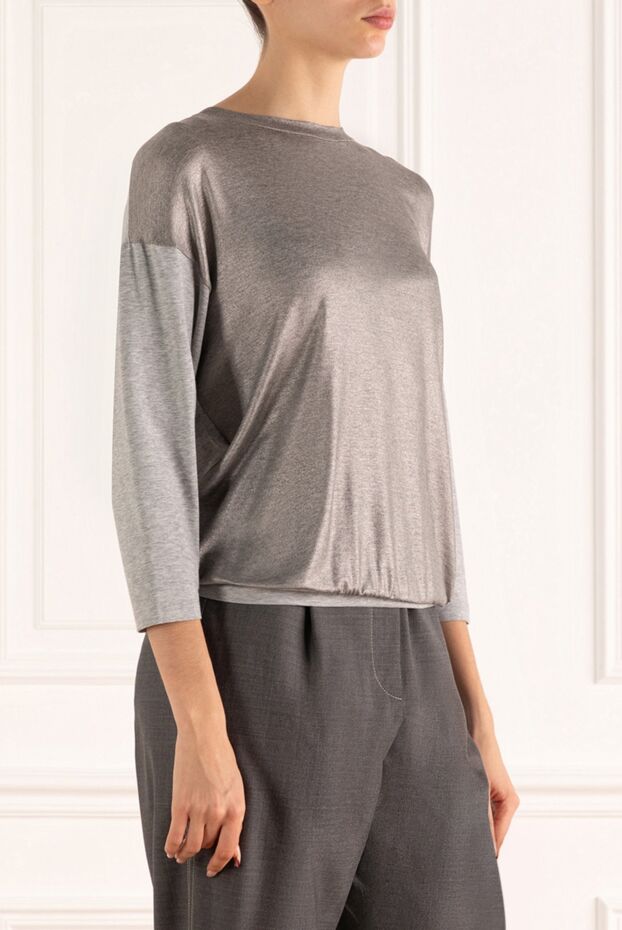 Peserico elegant grey lurex jersey jumper with matte inserts on the sleeves 147139 - photo 3