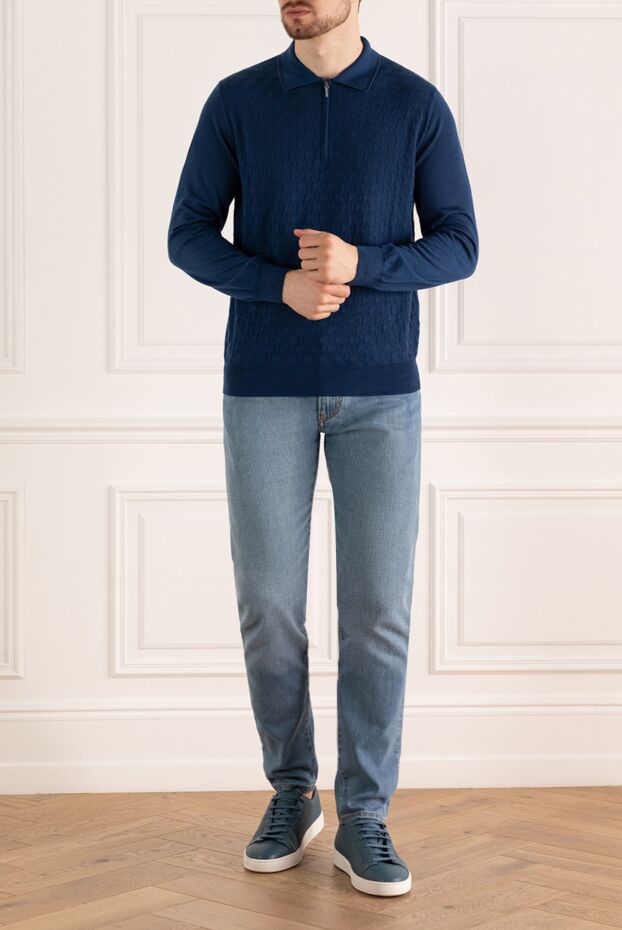 Cesare di Napoli man long sleeve polo in silk and cashmere blue for men buy with prices and photos 147210 - photo 2