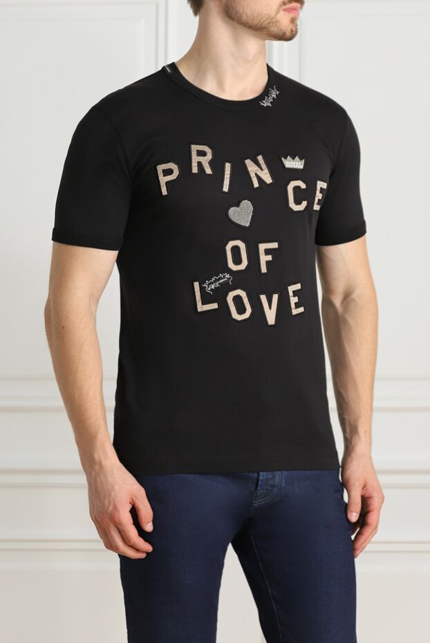 Dolce & Gabbana men's black t-shirt with volumetric embroidery and the inscription prince of love 147224 - photo 3