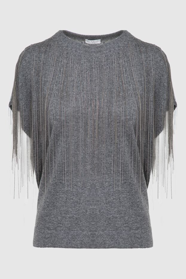 Gray cashmere jumper with decorative chain fringe - photo 1