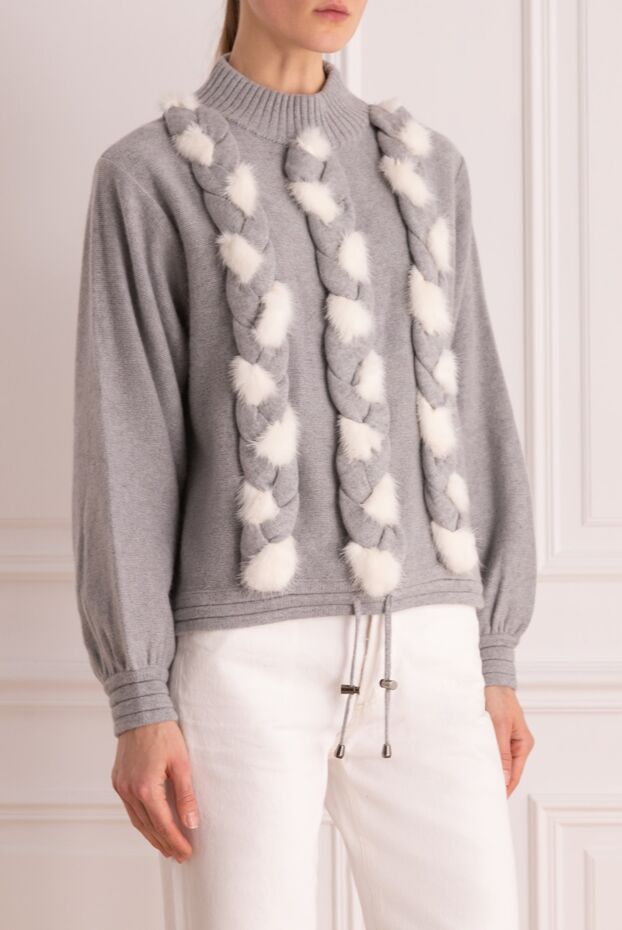 Max&Moi women's luxury jumper with mink decor and drawstring at the waist in gray 147293 - photo 3