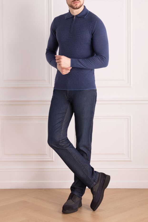 Cesare di Napoli man long sleeve polo in silk and cashmere blue for men buy with prices and photos 147337 - photo 2
