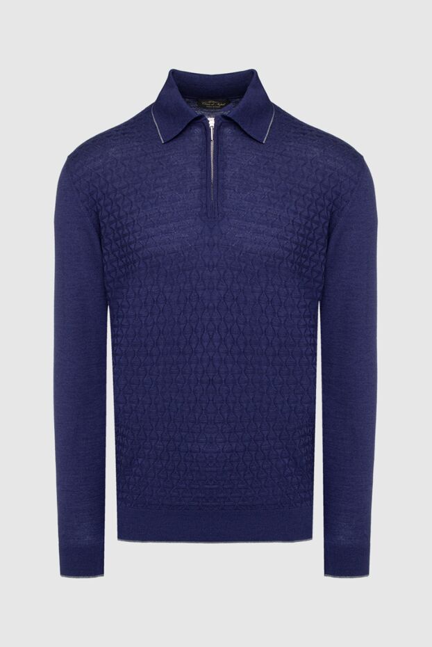 Cesare di Napoli man long sleeve polo in silk and cashmere blue for men buy with prices and photos 147338 - photo 1