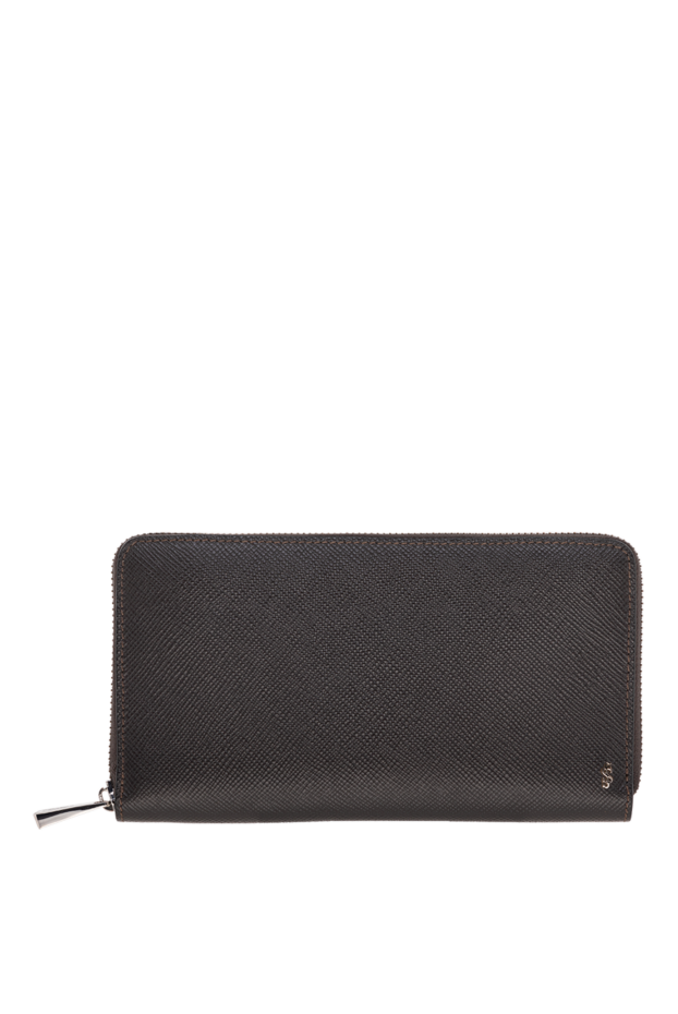 Serapian brown textured leather clutch with zipper and simple design 147383 - photo 1