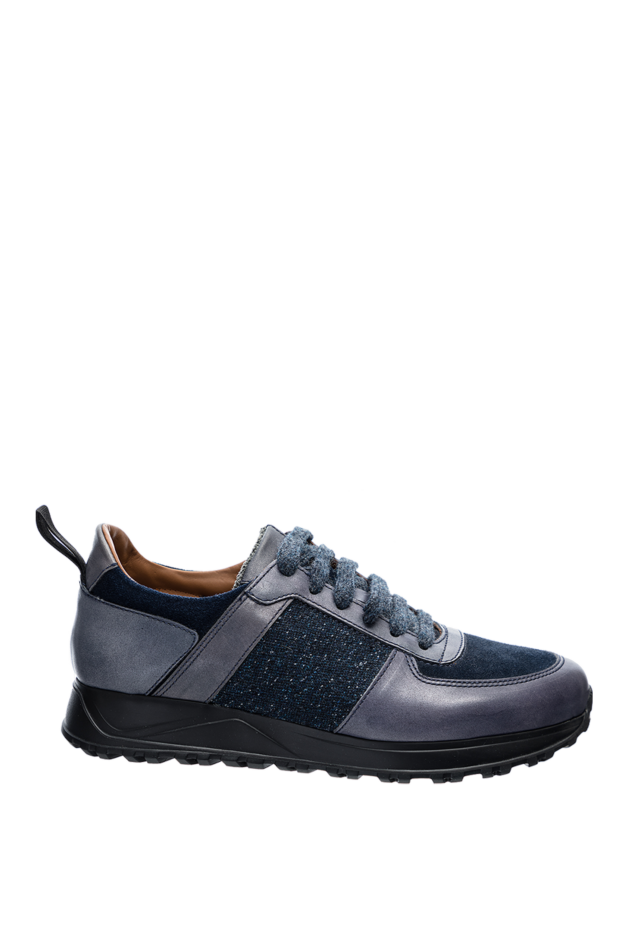 Doucal`s men's leather sneakers in blue tones with textured insert 147424 - photo 1
