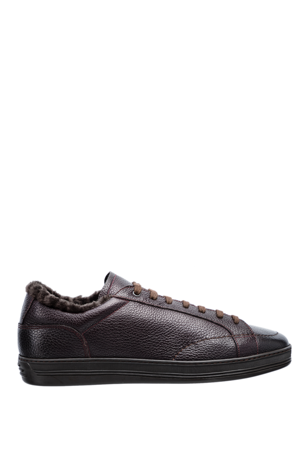 Doucal`s men's winter sneakers made of grained leather with brown laces and fur 147428 - photo 1