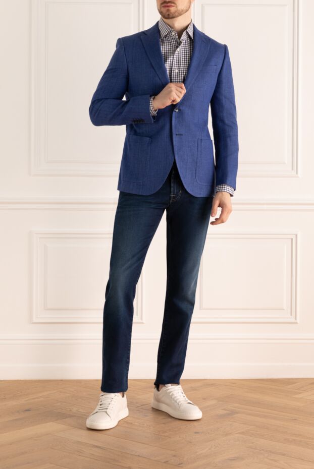 Lubiam blue linen and cotton jacket for men 147443 - photo 3
