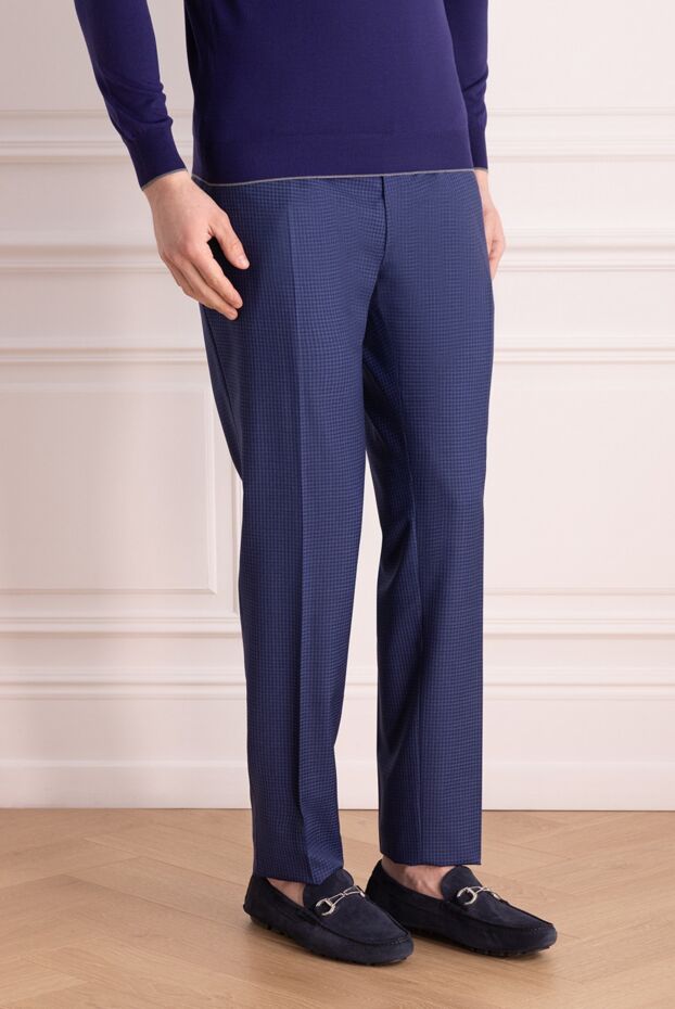 Lubiam men's blue wool trousers with micro design and tapered cut 147479 - photo 3