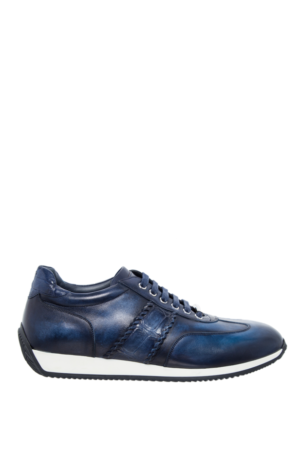 Tardini blue sneakers made of polished leather with textured alligator insert 147548 - photo 1
