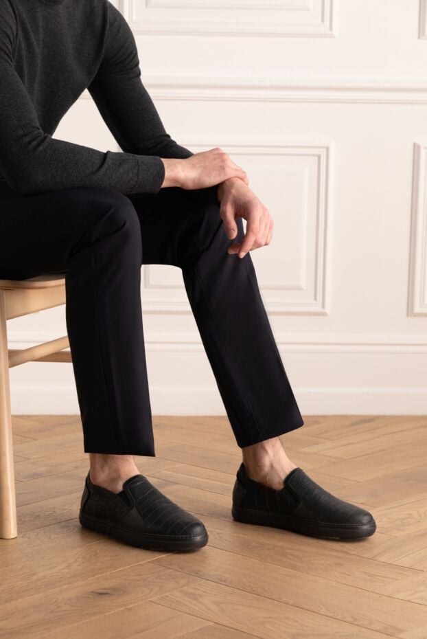 Tardini black slip-ons made of genuine alligator leather with elastic inserts and leather lining 147558 - photo 2