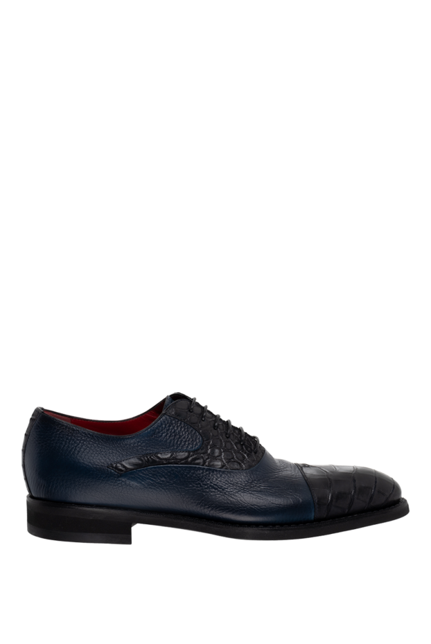 Barrett dark blue textured leather cap-toe derby shoes with crocodile leather inserts for men 147595 - photo 1