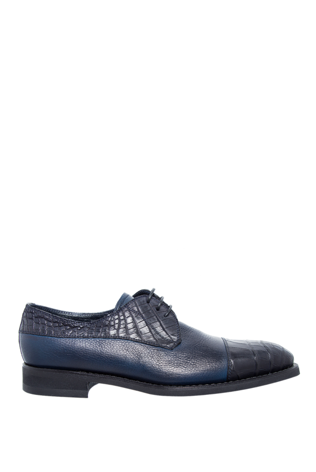 Barrett blue textured leather cap-toe derby shoes with crocodile leather inserts for men 147596 - photo 1