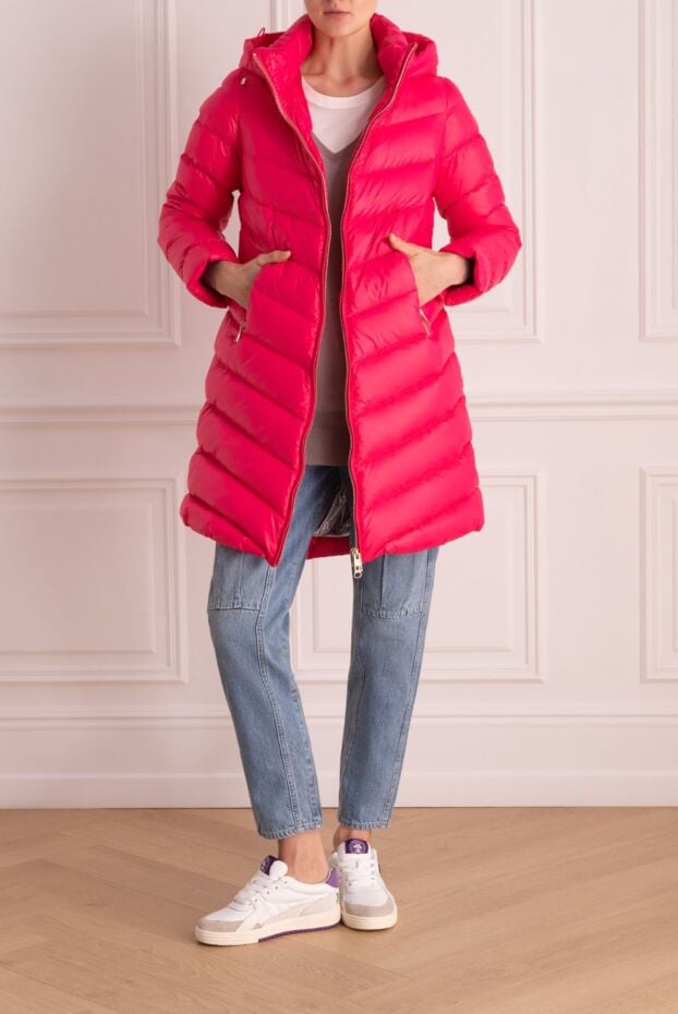 Violanti women's long down jacket, pink, quilted, with diagonal stitching 147634 - photo 2