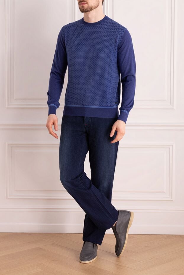 Stefano Ricci blue cashmere and silk jumper with a small geometric pattern 147668 - photo 2