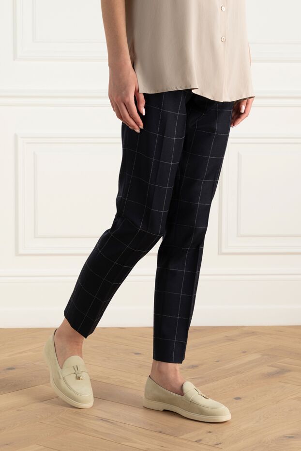 Biancalancia women's cropped wool trousers in checkered pattern blue 147716 - photo 3