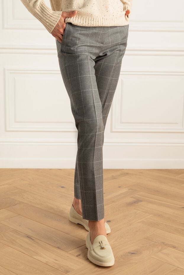 Biancalancia women's cropped wool trousers in checkered pattern gray 147717 - photo 3