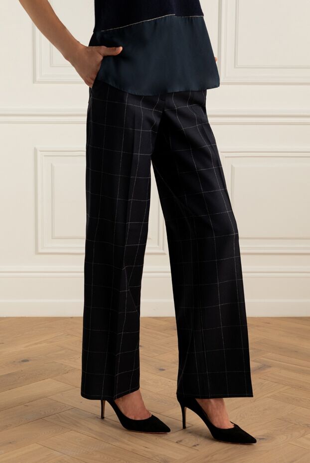 Biancalancia women's wool trousers in checkered pattern blue 147718 - photo 3
