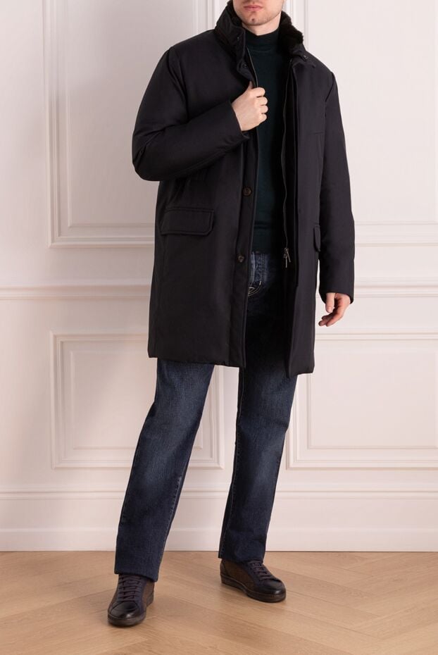 Moorer men's blue down jacket with a high fur collar 147739 - photo 2