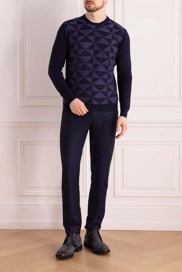 Cesare di Napoli man wool, cashmere and silk jumper blue for men buy with prices and photos 147751 - photo 2