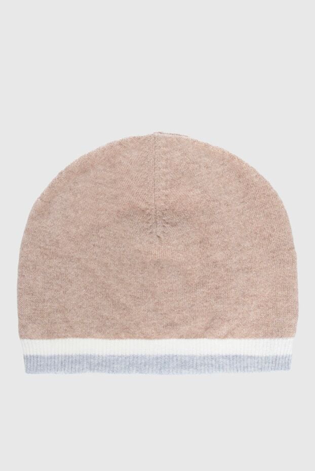 Cashmere & Silk Milano cashmere beige women's hat with white and gray striped brim 147785 - photo 1