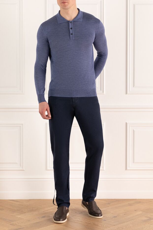 Cesare di Napoli man wool and cashmere long sleeve polo blue for men buy with prices and photos 148027 - photo 2