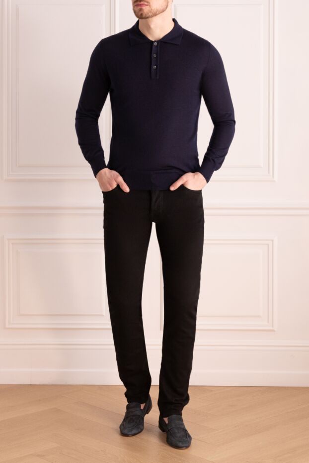 Cesare di Napoli man wool and cashmere long sleeve polo blue for men buy with prices and photos 148029 - photo 2