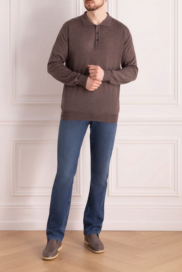 Cesare di Napoli man wool and cashmere long sleeve polo brown for men buy with prices and photos 148032 - photo 2
