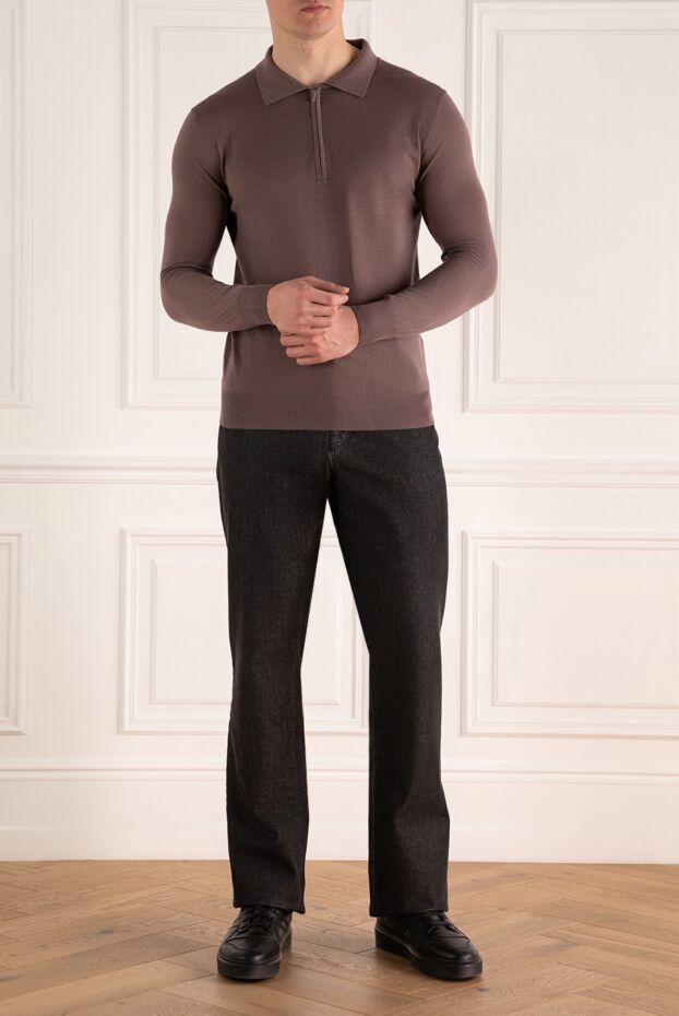 Cesare di Napoli man wool and cashmere long sleeve polo brown for men buy with prices and photos 148035 - photo 2