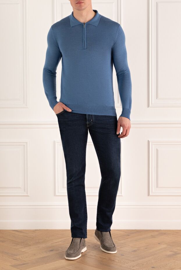 Cesare di Napoli man wool and cashmere long sleeve polo blue for men buy with prices and photos 148037 - photo 2