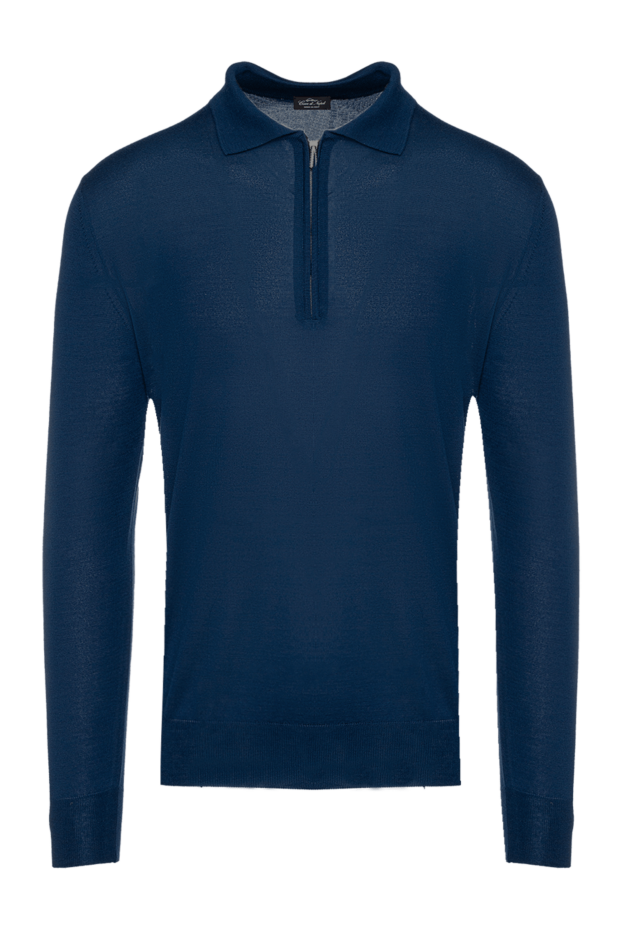 Cesare di Napoli men's long sleeve polo shirt in blue made of wool and cashmere with a zipper 148038 - photo 1