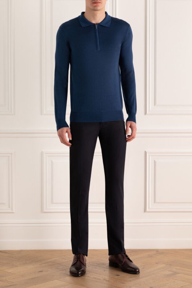 Cesare di Napoli man wool and cashmere long sleeve polo blue for men buy with prices and photos 148038 - photo 2