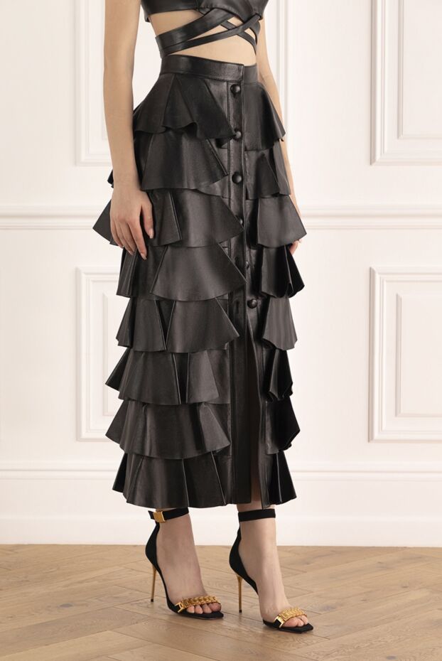 Saint Laurent soft leather button skirt with full layers and slit 148139 - photo 3