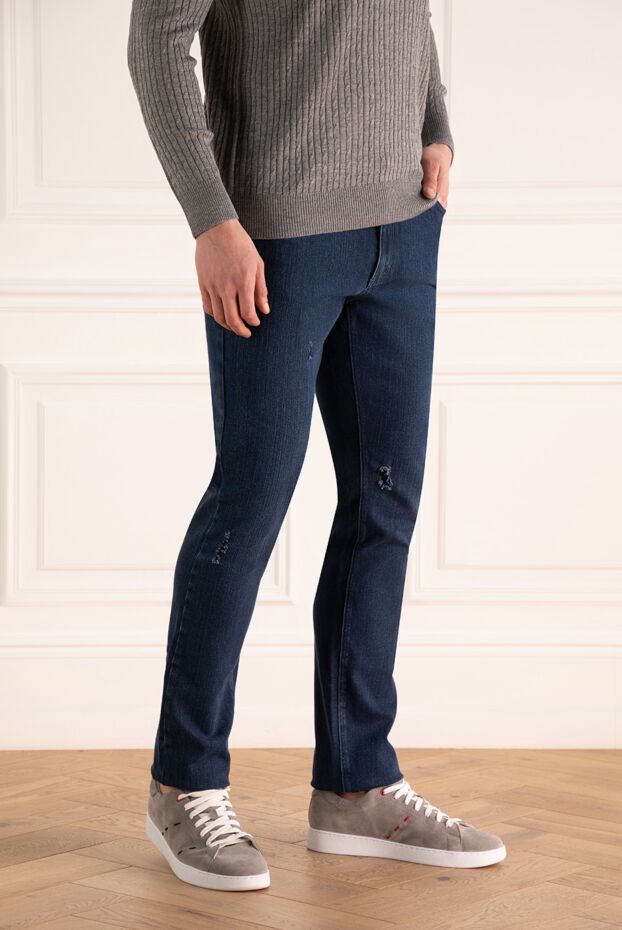 Zilli men's jeans in a rich blue shade with scuffs 148155 - photo 3