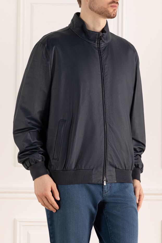 Enrico Mandelli dark blue leather jacket with elastic cuffs and collar 148183 - photo 3