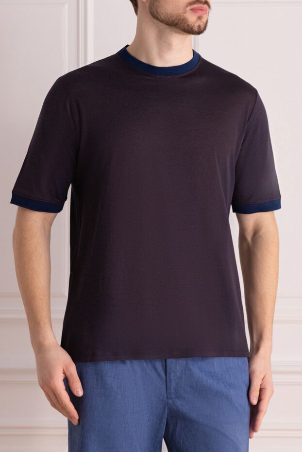 Cesare di Napoli dark plum t-shirt with contrasting collar and sleeve trim 148218 - photo 3