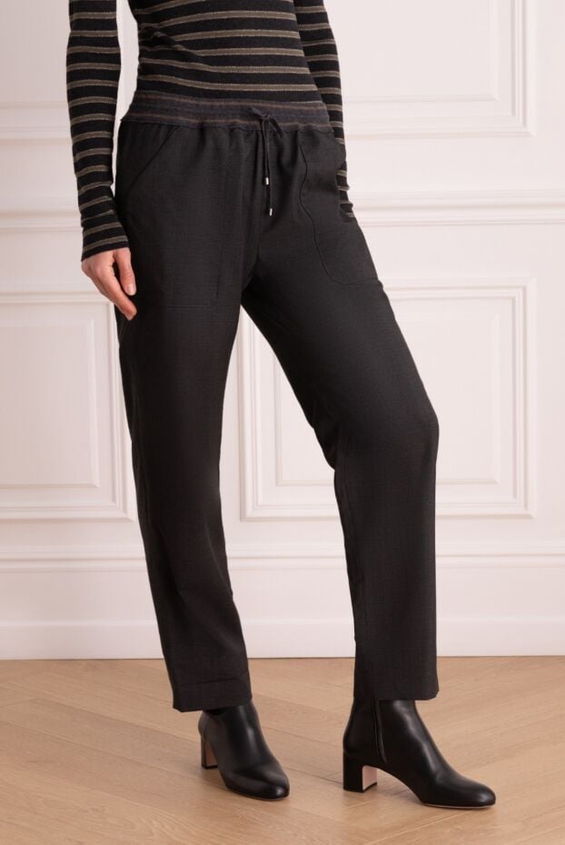 Tonet straight black trousers with textured fabric and contrasting drawstring at the waist for women 148247 - photo 3