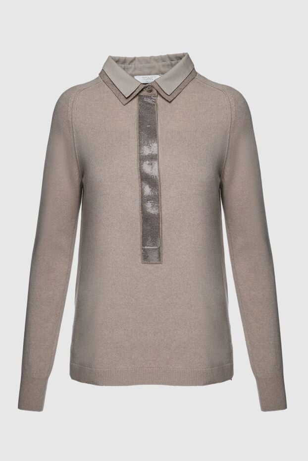 Tonet beige womens jumper with a decorative shirt collar imitation 148250 - photo 1