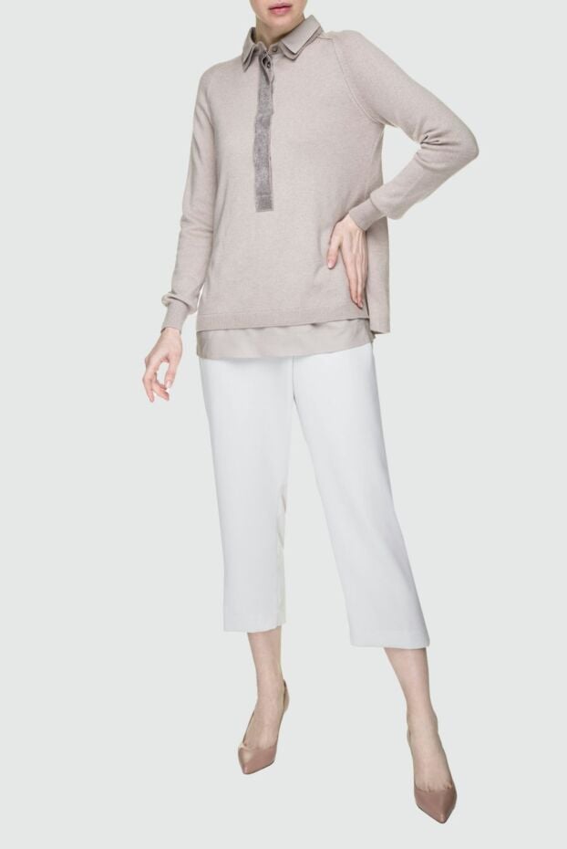 Tonet beige womens jumper with a decorative shirt collar imitation 148250 - photo 2