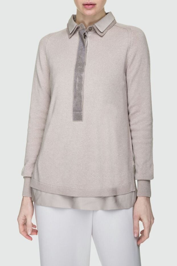 Tonet beige womens jumper with a decorative shirt collar imitation 148250 - photo 3