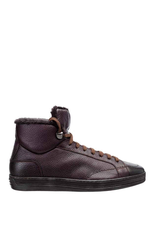 Doucal`s high-top insulated sneakers made of grained leather with fur trim 148265 - photo 1