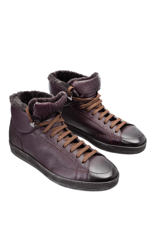 Doucal`s high-top insulated sneakers made of grained leather with fur trim 148265 - photo 3
