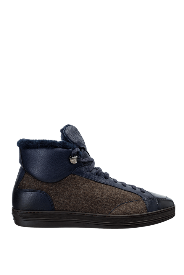 Doucal`s combined blue sneakers with fur, textured leather and warm textile insert 148270 - photo 1