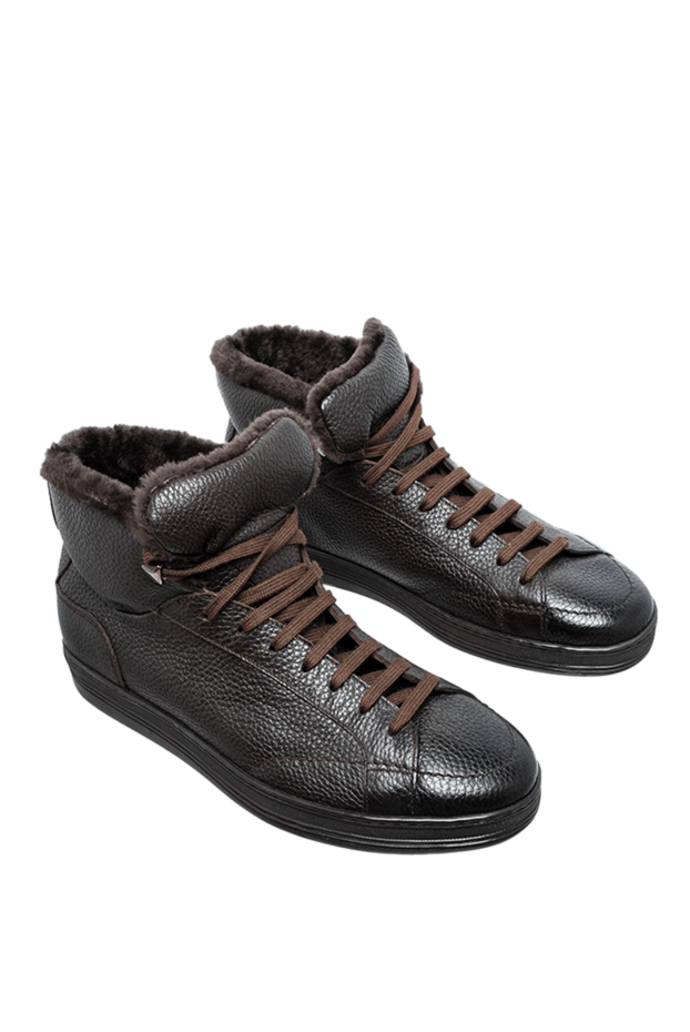 Doucal`s winter sneakers brown with inner fur and textured leather 148282 - photo 3