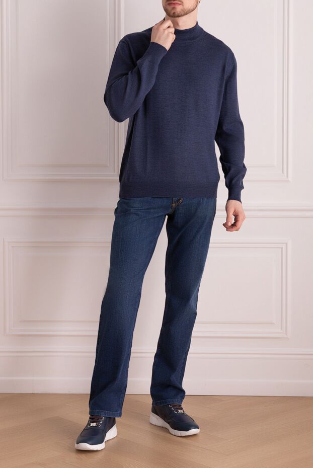 Zilli men's blue straight-leg jeans with a slight melange effect 148378 - photo 3
