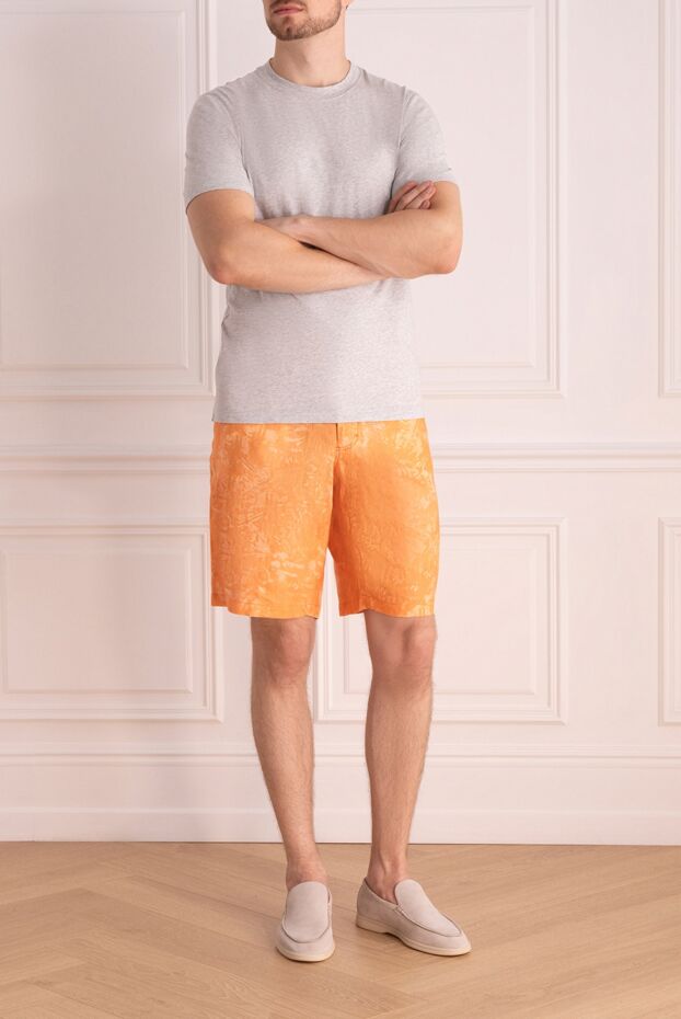 Zilli men's linen shorts with orange print 148407 - photo 2
