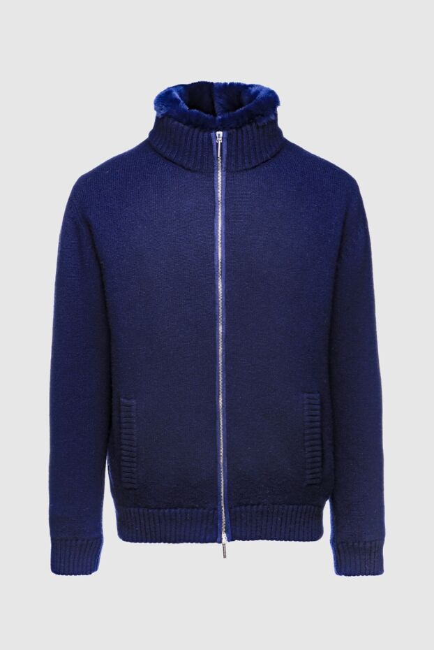 Pashmere man men's cardigan made of wool, cashmere and natural fur, blue buy with prices and photos 148499 - photo 1