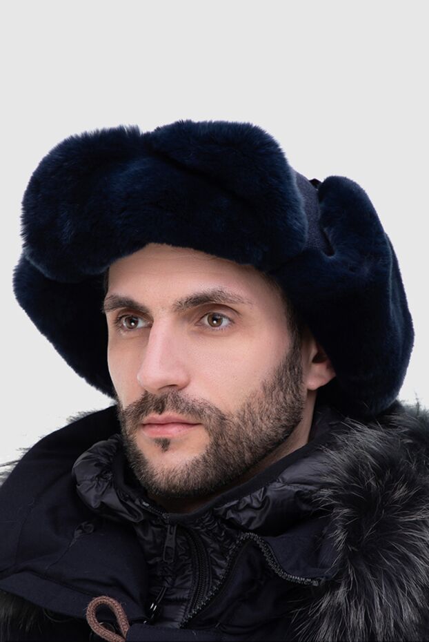Cesare di Napoli мужские шапка из шерсти, кашемира и натурального меха синяя мужская купить с ценами и фото 148502 - фото 2