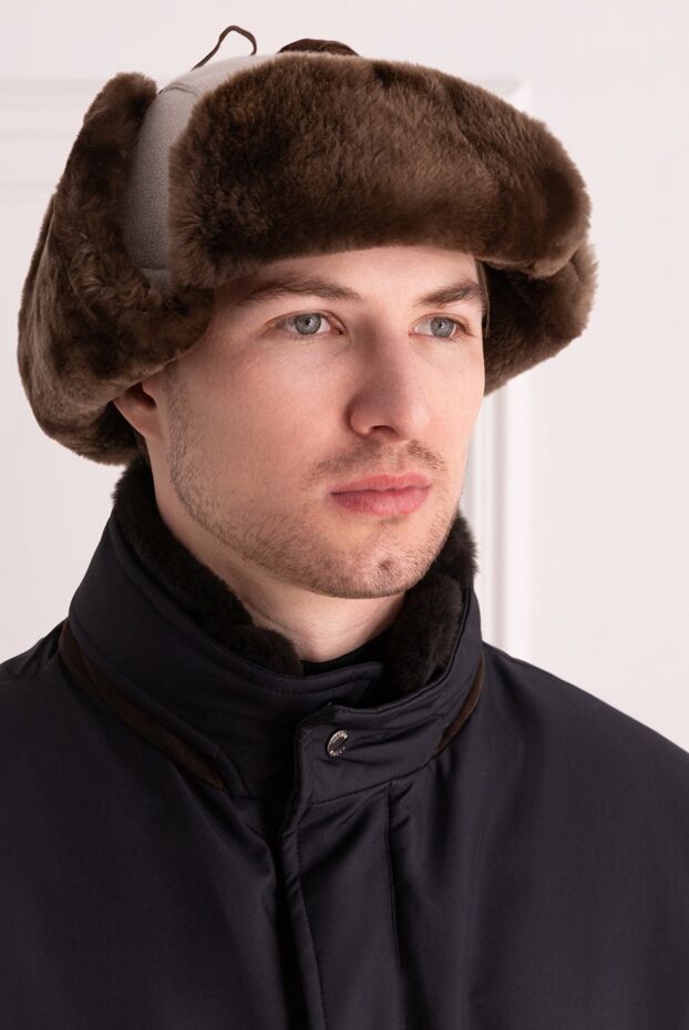 Cesare di Napoli мужские шапка из шерсти, кашемира и натурального меха бежевая мужская купить с ценами и фото 148505 - фото 2